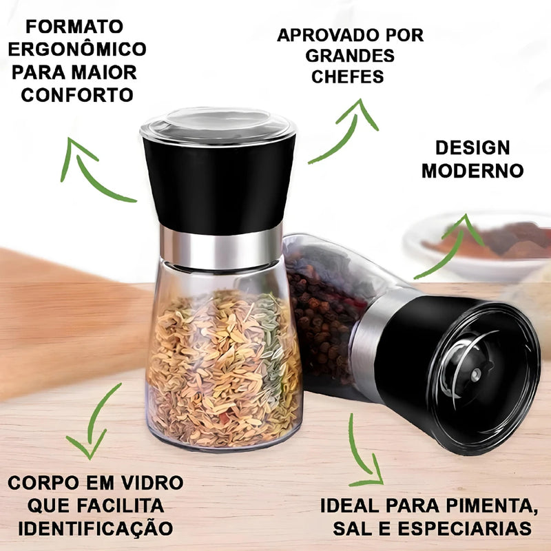 Kit 2 Moedores De Sal Grosso E Pimenta Do Reino Em Aço Inox