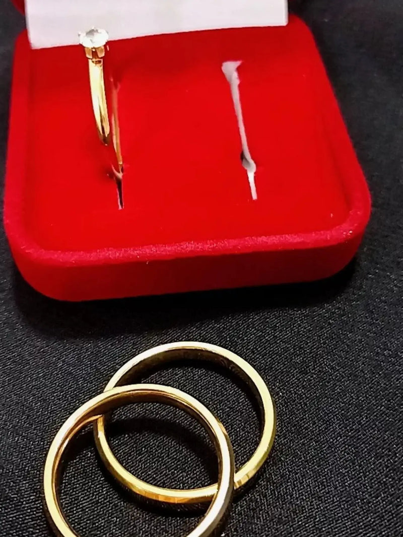 1 Couple Golden Anatomical Chamfeled Alliance + 4mm thin Classic Lonely Ring Wedding/Engagement/Engagement/Dating