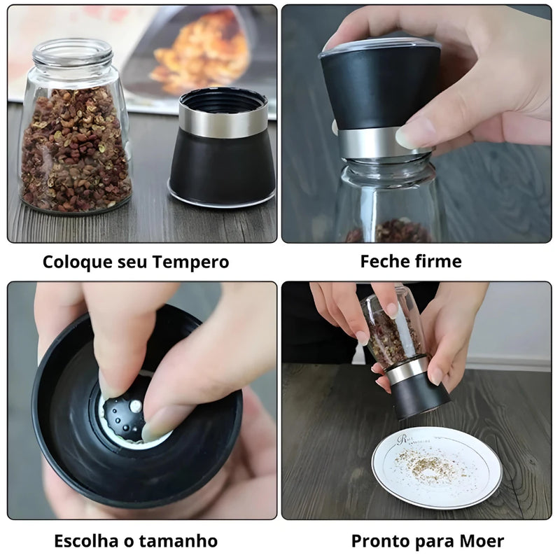 Kit 2 Moedores De Sal Grosso E Pimenta Do Reino Em Aço Inox