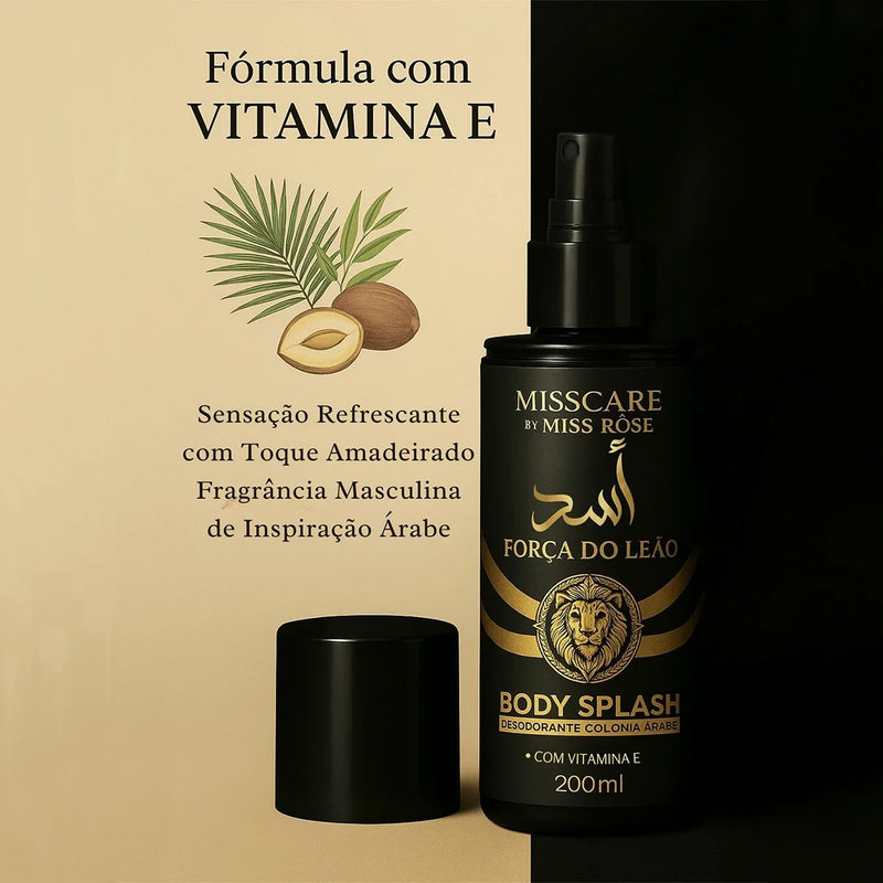 Body Splash Male Lion Strength 200ml - Miss Care by Miss Rôse · Deodorant with Vitamin E · Asad Arabic Inspiration