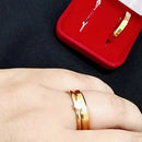 1 Couple Golden Anatomical Chamfeled Alliance + 4mm thin Classic Lonely Ring Wedding/Engagement/Engagement/Dating