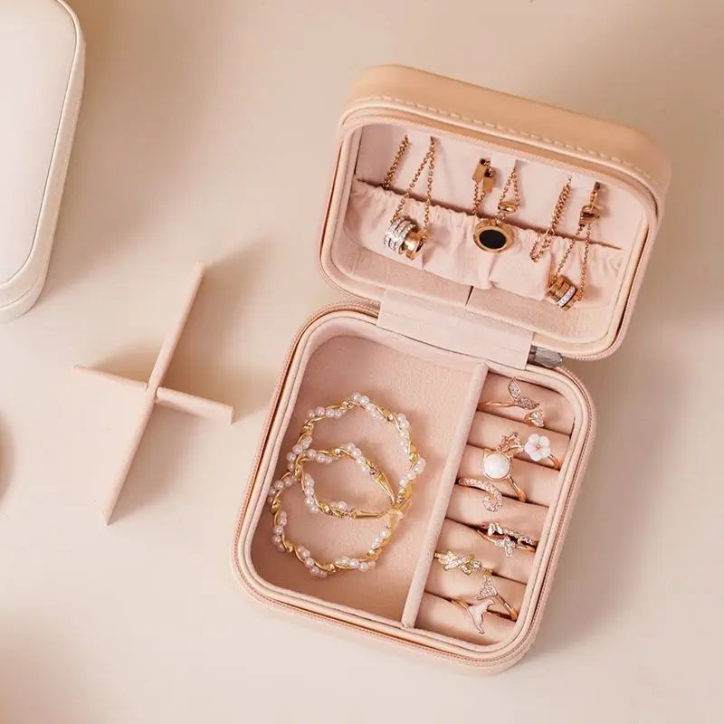 Caixa de Jóias Portatil  Jewelry Box Portatil Jewelry Door Compact Travel Case Case Box Necklace Chain Earring Jewelry Jewelry
