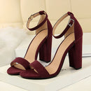 2024 Summer Plus Size 34-43 Woman 9.5cm High Heels Sandals Classic Block Platform Pumps Lady Chunky Burgundy Yellow Nude Shoes