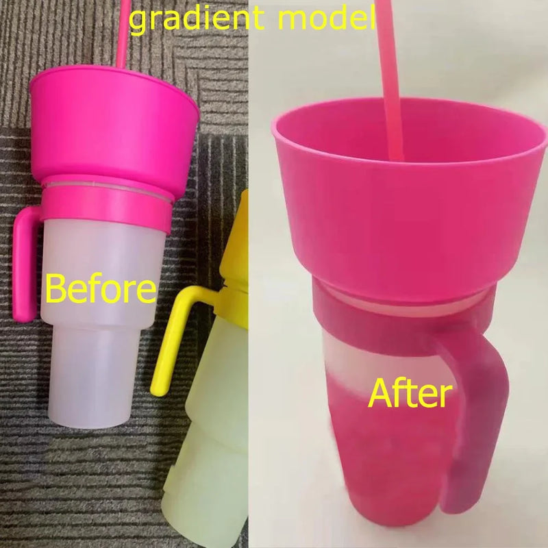 Copo de bebida 2 em 1 para lanches com canudo Copo de estádio Garrafa de água Canudo à prova de respingos à prova de vazamentos portátil para adultos e crianças Viagem de cinema