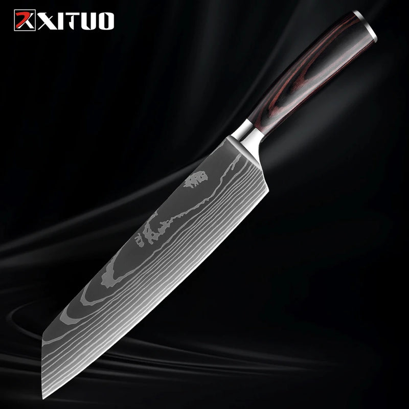 Kit Facas de Cozinha Set,  Churasco Pro , Faca Chef, Ultra-Sharp, Santoku, Cutelo, Corte, Utilidade, Fruta, 1-10pcs