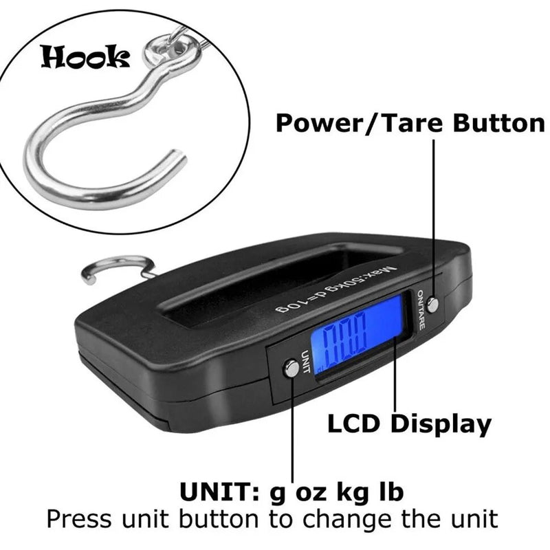 Portátil 50kg 10g Balança de Bagagem Digital Precisa Mini Gancho de Peixe Pendurado Balança de Peso Eletrônico Viagem Household Outdoo +Bateria