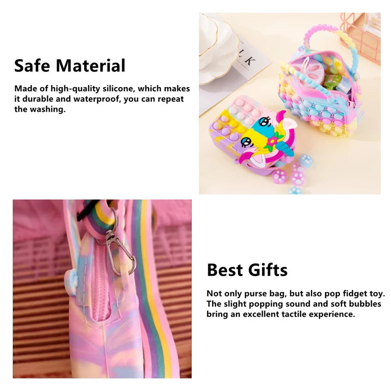 Bolsa Pop Silicone Sensorial Push Pop Bubble Bag Crossbody Bolsa Antistress Brinquedos Reliver Autismo Bolsa Bolsa de Moedas para Crianças