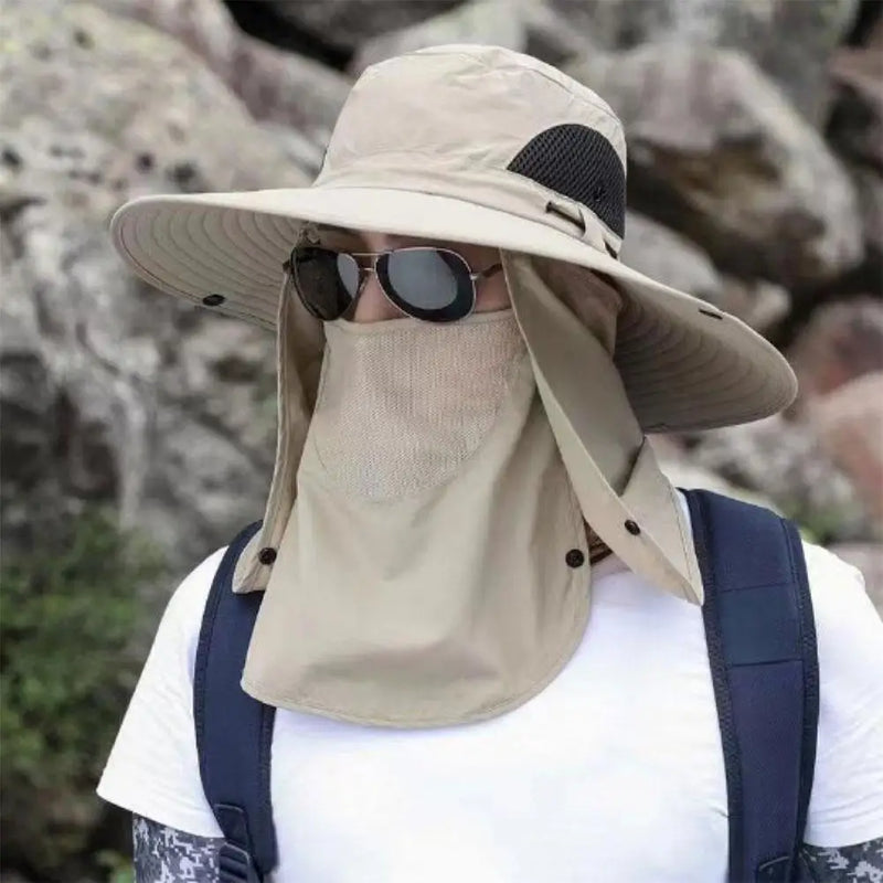 Chapéu de sol Big Eave Chapéu Máscara Chapéu de pesca Trabalho ao ar livre Escalada Hiking Caps Proteção solar Destacável Sun Hat Sports Caps