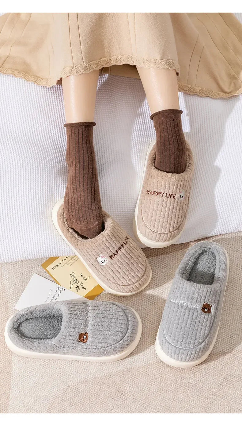 Winter Home Cotton Slippers for Women's Indoor Soft Sole, Non slip, Warm, Not Tired, Simple Couple Cotton Shoes for Men