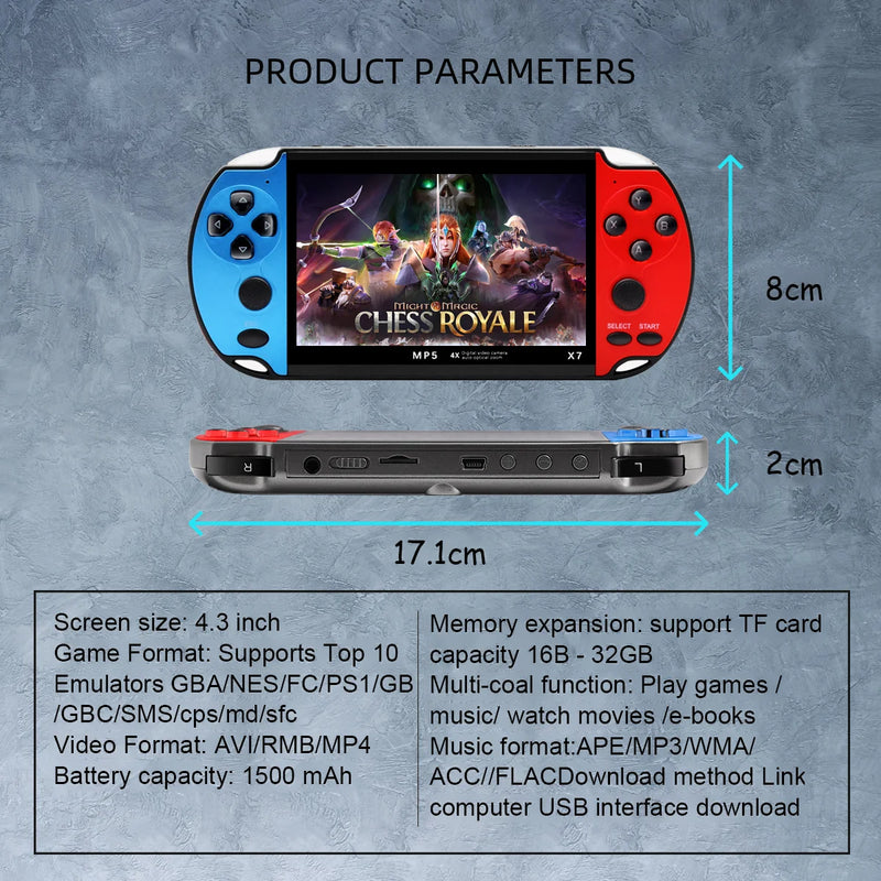 GAMINJA X7 Console de jogos portátil de 4,3 polegadas com tela IPS Player de videogame HD Console de jogos integrado com 10000 jogos para GBA GBC NES GBC