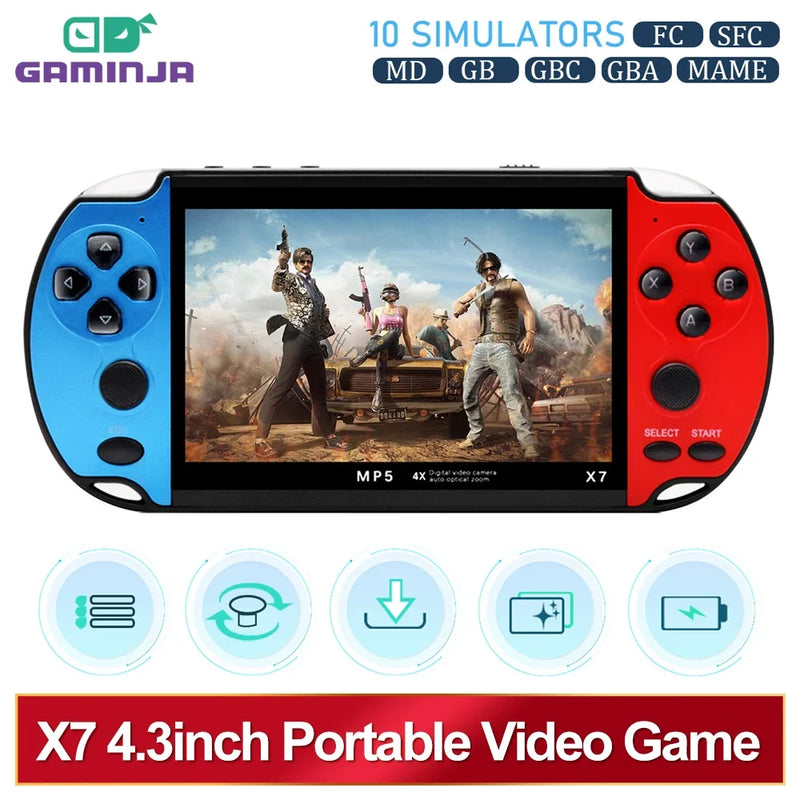 GAMINJA X7 Console de jogos portátil de 4,3 polegadas com tela IPS Player de videogame HD Console de jogos integrado com 10000 jogos para GBA GBC NES GBC