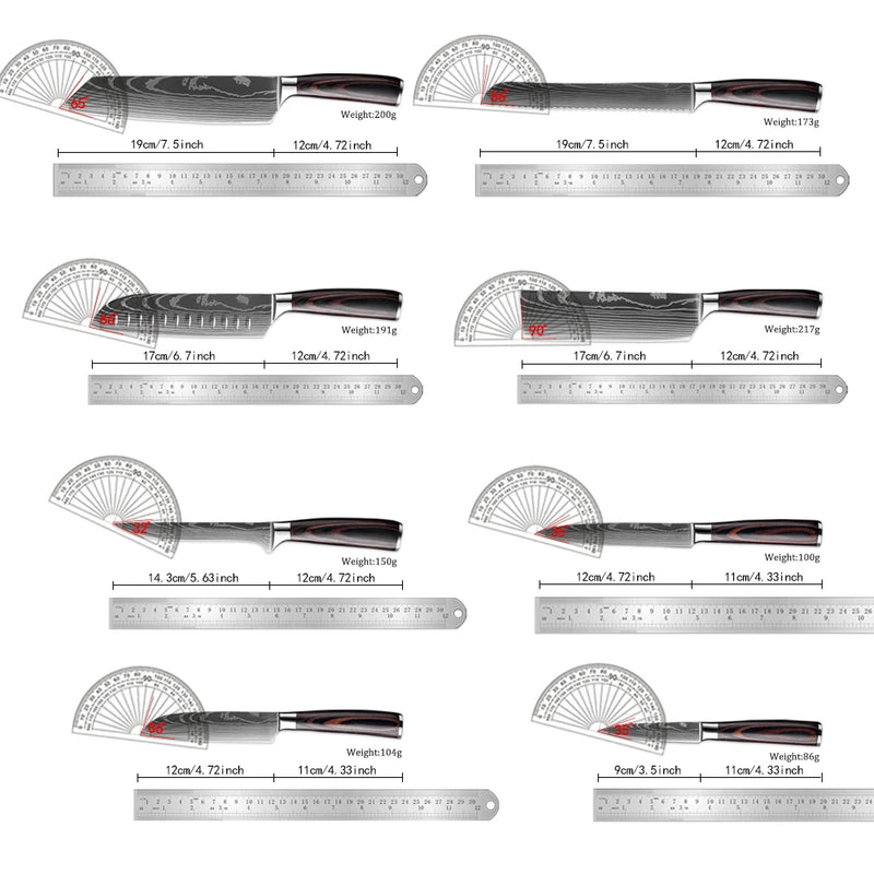 Kit Facas de Cozinha Set,  Churasco Pro , Faca Chef, Ultra-Sharp, Santoku, Cutelo, Corte, Utilidade, Fruta, 1-10pcs