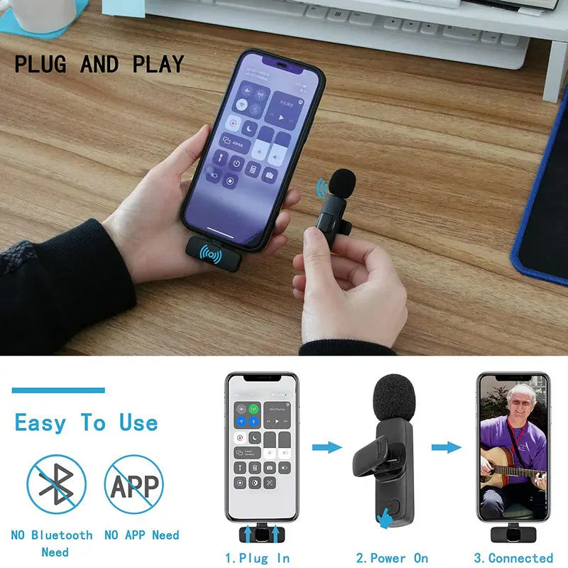 2.4G Wireless Lavalier Microphone Audio Video Recording Lapel Microphones for iPad/Android/Xiaomi/Samsung Live Game Broadcast