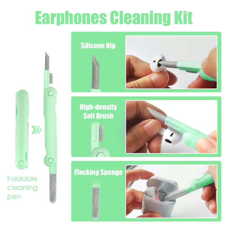Conjunto de limpeza de telefone 7 em 1 para laptop, teclado, airpods pro, ipad, macbook, fones de ouvido, kit de escova de limpeza de teclado