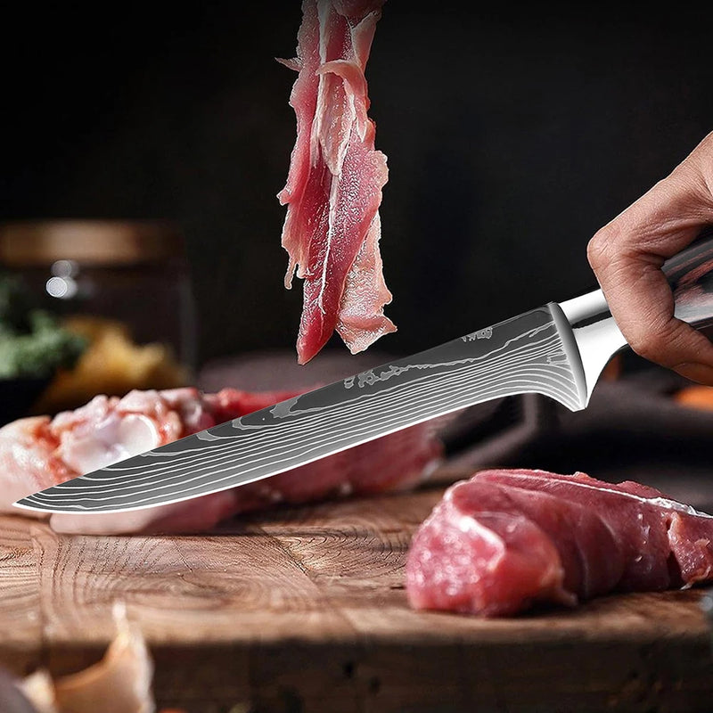 Kit Facas de Cozinha Set,  Churasco Pro , Faca Chef, Ultra-Sharp, Santoku, Cutelo, Corte, Utilidade, Fruta, 1-10pcs