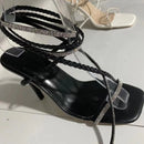 2022 Summer Woman Shoes High Heels Sexy Leather Gladiator Sandals Fashion Black Ankle Strap Crystal Open Toe Shoes Sandalias
