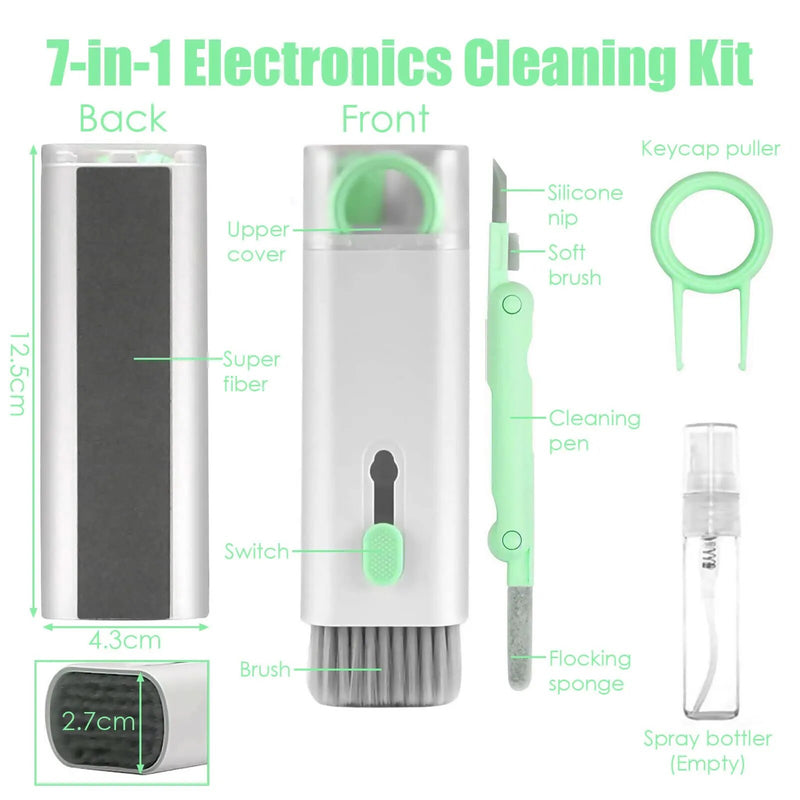 Conjunto de limpeza de telefone 7 em 1 para laptop, teclado, airpods pro, ipad, macbook, fones de ouvido, kit de escova de limpeza de teclado