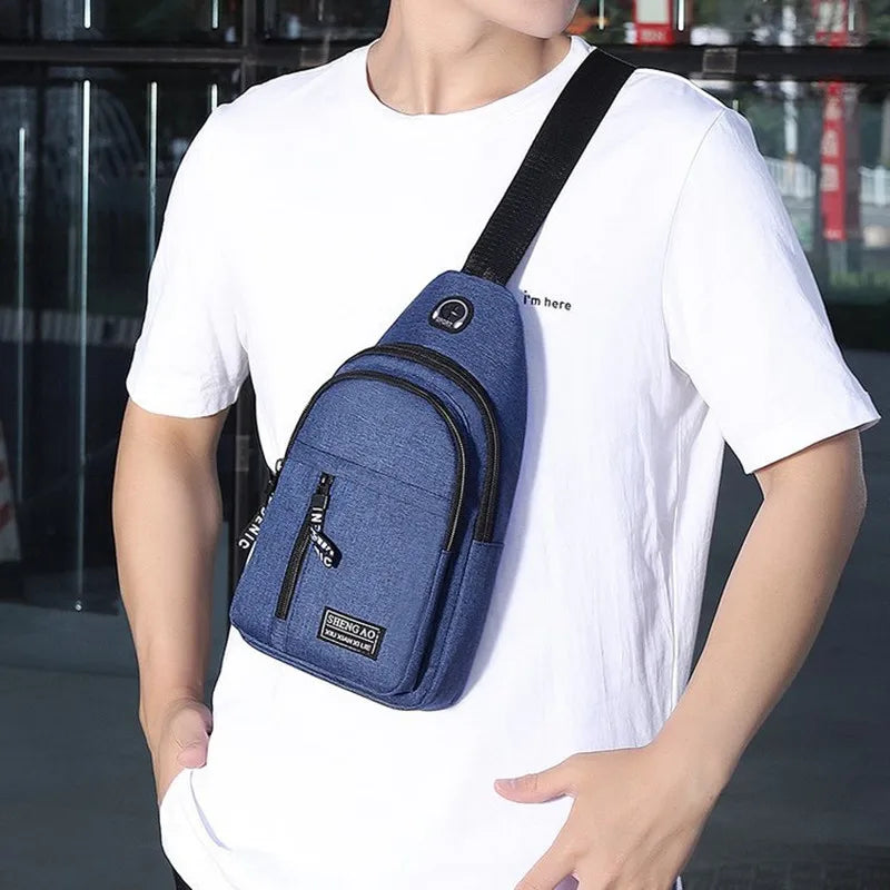 Bolsa masculina Cor sólida Peito masculino Bolsa Ao ar livre Casual Moda Pequena Mochila Bolsa de lona Zíper Messenger Fashion Bags Men's Bag Solid Color Men's Chest Bag Outdoor Casual Fashionable Small Satchel Canvas Handbag Zipper Messenger Fashion Bags