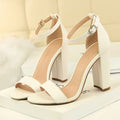 2024 Summer Plus Size 34-43 Woman 9.5cm High Heels Sandals Classic Block Platform Pumps Lady Chunky Burgundy Yellow Nude Shoes