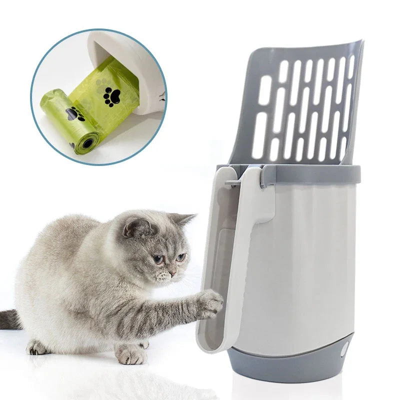 Pá de areia para gatos com saco de recarga para filtro para animais de estimação Limpar o coletor de lixo do banheiro Suprimentos para gatos Caixa de areia para gatos autolimpante
