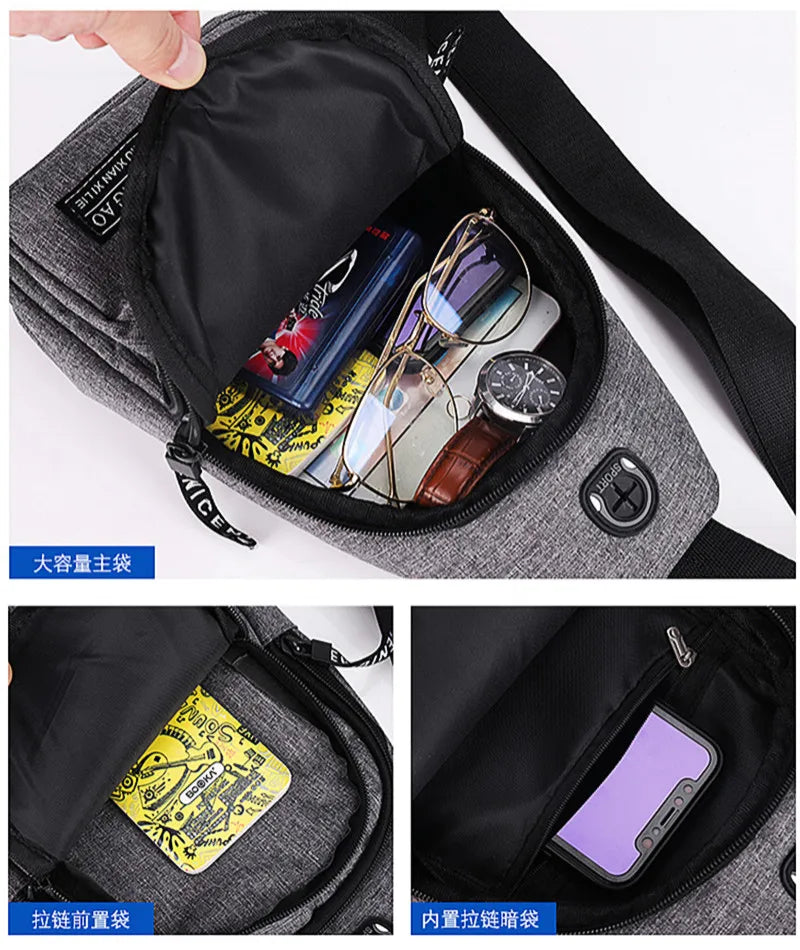 Bolsa masculina Cor sólida Peito masculino Bolsa Ao ar livre Casual Moda Pequena Mochila Bolsa de lona Zíper Messenger Fashion Bags Men's Bag Solid Color Men's Chest Bag Outdoor Casual Fashionable Small Satchel Canvas Handbag Zipper Messenger Fashion Bags