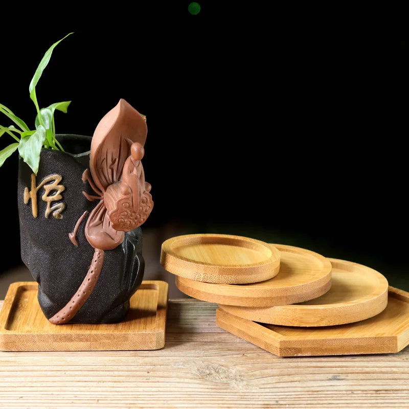 Multi Bamboo Tray Wood Saucer Flower Pot Tray Cup Pad Coaster Plate Kitchen Decorative Plate Creative Coaster Coffee Cup Mat