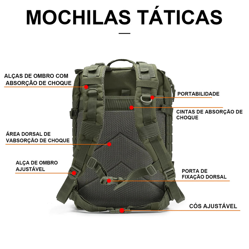 Mochila Tática Militar Reforçada Impermeável Grande  Assall Military Tactical Backpack Reinforced Waterproof Large