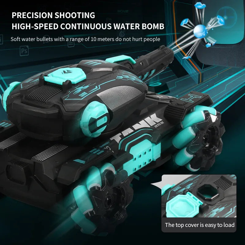 Tanques Rc 2.4G Modo de controle duplo Veículo blindado Bombas de água de alta velocidade Relógio de indução Controle remoto duplo Brinquedo