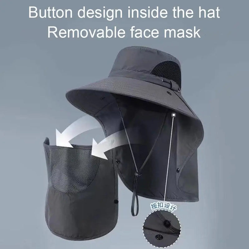 Chapéu de sol Big Eave Chapéu Máscara Chapéu de pesca Trabalho ao ar livre Escalada Hiking Caps Proteção solar Destacável Sun Hat Sports Caps