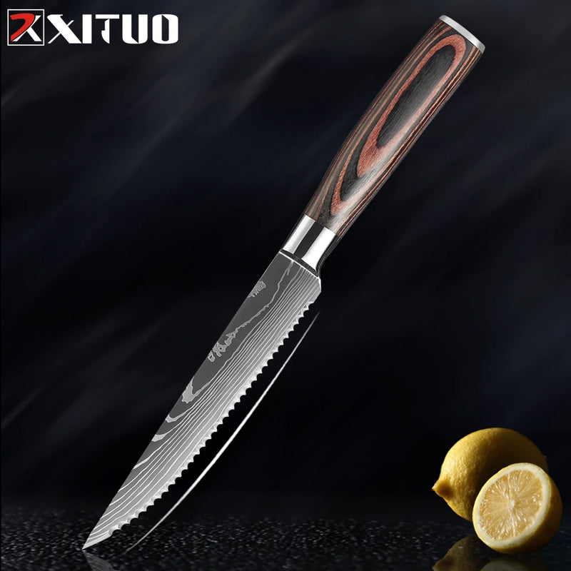 Kit Facas de Cozinha Set,  Churasco Pro , Faca Chef, Ultra-Sharp, Santoku, Cutelo, Corte, Utilidade, Fruta, 1-10pcs