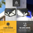 Lâmpada de parede solar LED com sensor de movimento, 4 lados, luminoso, impermeável, ao ar livre, jardim, pátio,