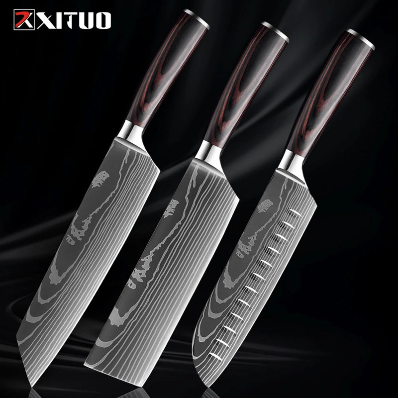 Kit Facas de Cozinha Set,  Churasco Pro , Faca Chef, Ultra-Sharp, Santoku, Cutelo, Corte, Utilidade, Fruta, 1-10pcs
