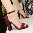 2024 Summer Plus Size 34-43 Woman 9.5cm High Heels Sandals Classic Block Platform Pumps Lady Chunky Burgundy Yellow Nude Shoes