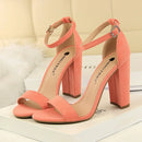 2024 Summer Plus Size 34-43 Woman 9.5cm High Heels Sandals Classic Block Platform Pumps Lady Chunky Burgundy Yellow Nude Shoes