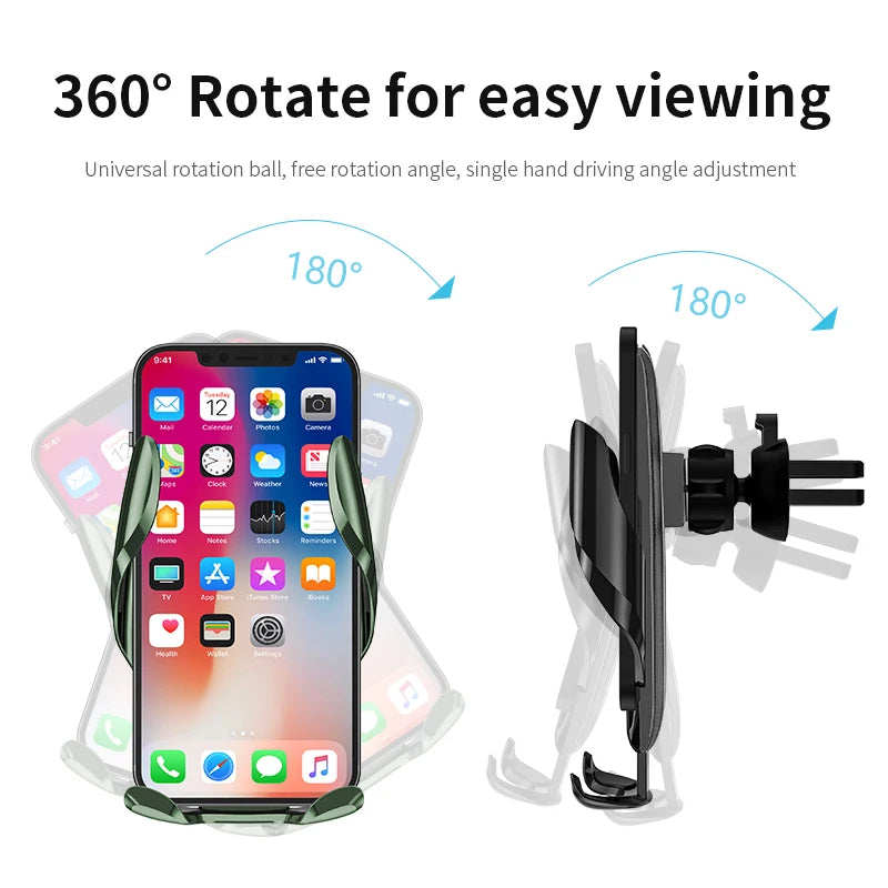 Carregador por Indução  Suporte de ventilação de ar para smartphone móvel Suporte GPS de montagem de carro em suporte de carro para iPhone Xiaomi Samsung Huawei