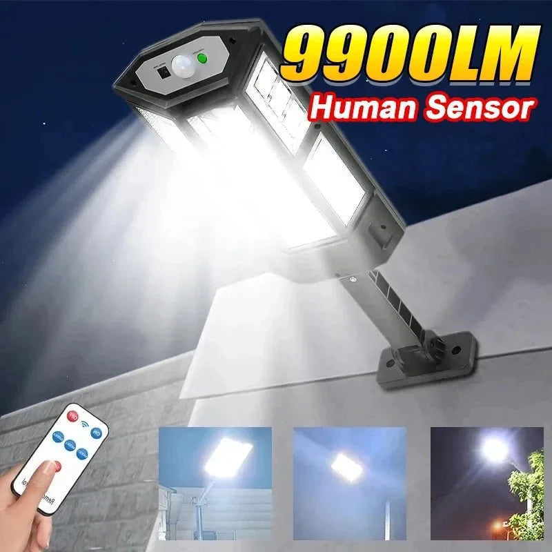 9900LM Solar LED Luzes ao ar livre Lâmpada Solar de Sensor de Movimento 4 Modo impermeável IP65 Solar Garden Light Street Yard Lanterna