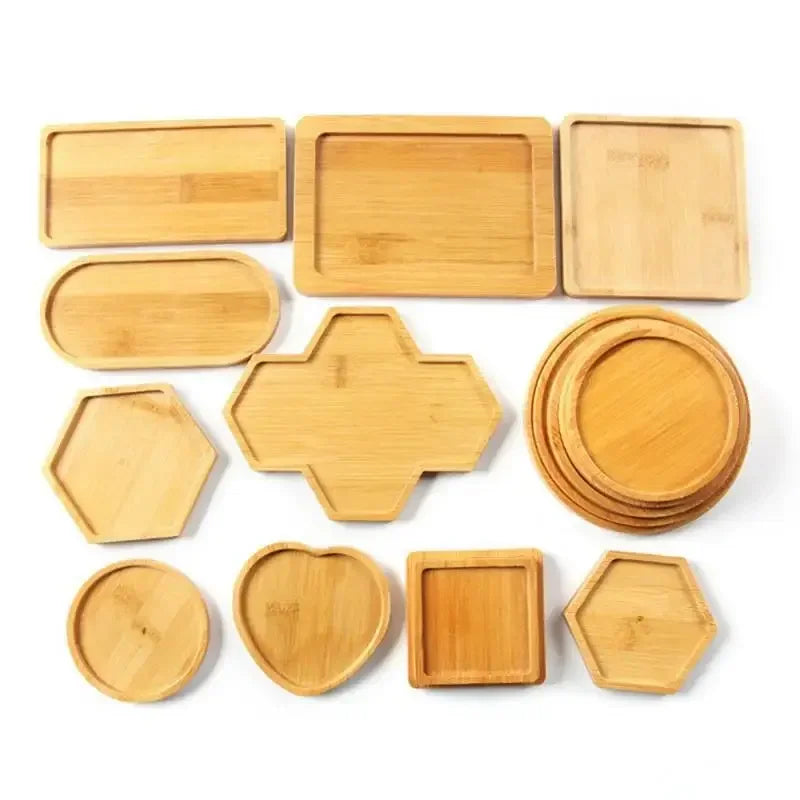 Multi Bamboo Tray Wood Saucer Flower Pot Tray Cup Pad Coaster Plate Kitchen Decorative Plate Creative Coaster Coffee Cup Mat