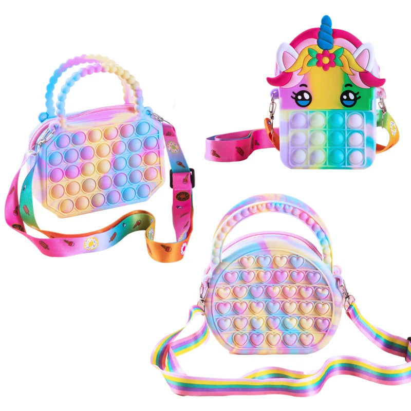Bolsa Pop Silicone Sensorial Push Pop Bubble Bag Crossbody Bolsa Antistress Brinquedos Reliver Autismo Bolsa Bolsa de Moedas para Crianças