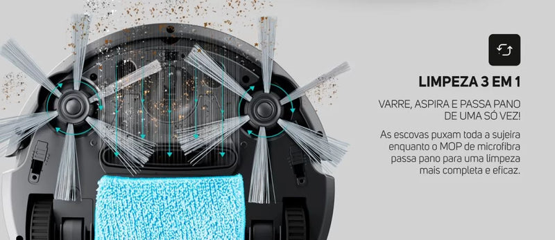 Aspirador de pó Robo Inteligente CyberBroom XR500 / com navegação LIDAR, 110/220V Bivolt, Aspirador Robótico com Tank e Esfregona, Recarga automática e retoma a limpeza